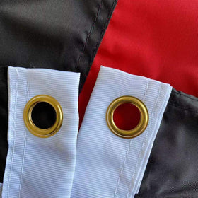 Joven flag with four rows sewn wind-edge for reinforced durability.