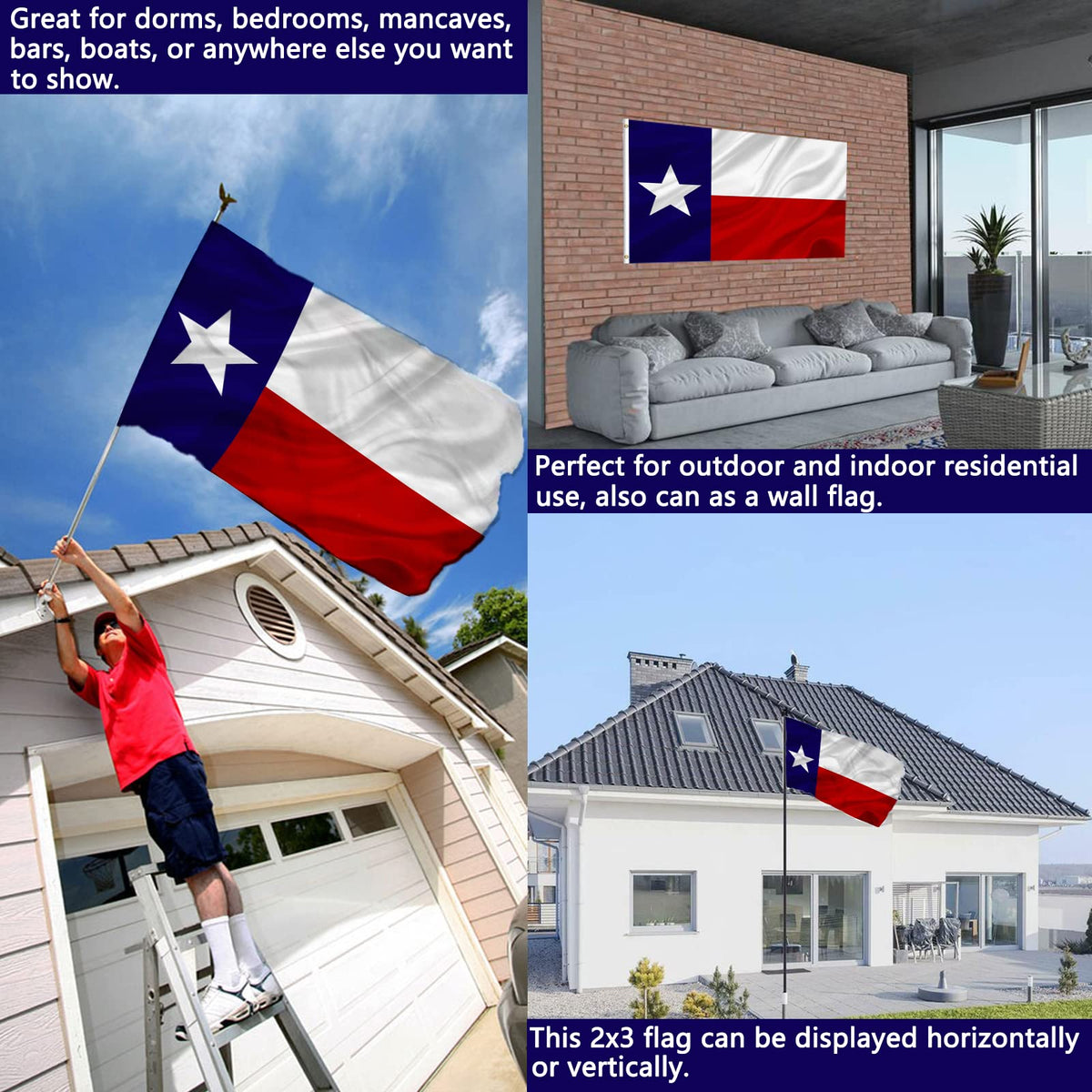 Joven Texas flag double sided for clear reads from both sides