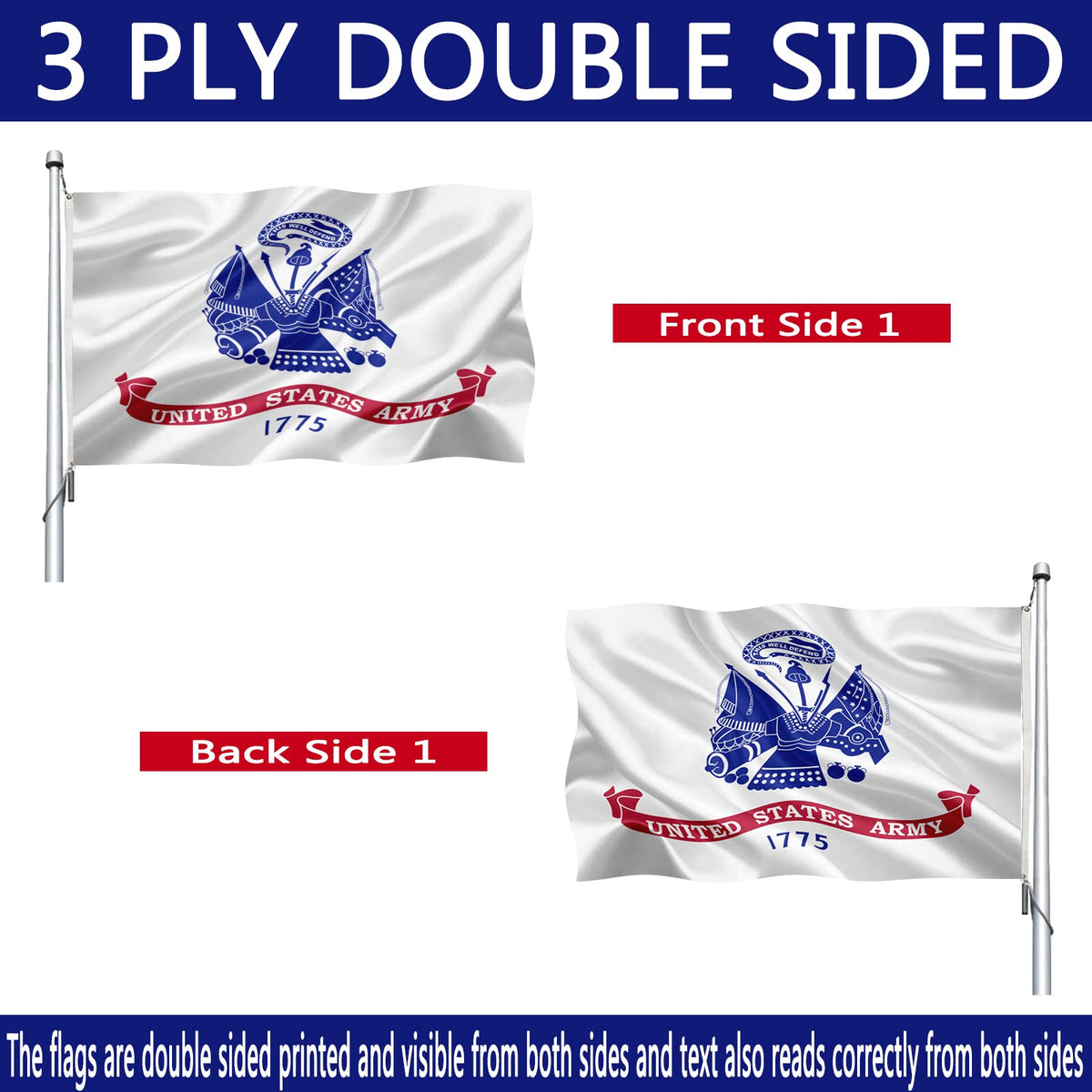 Joven US Army flag with oxford header for durable outdoor mounting