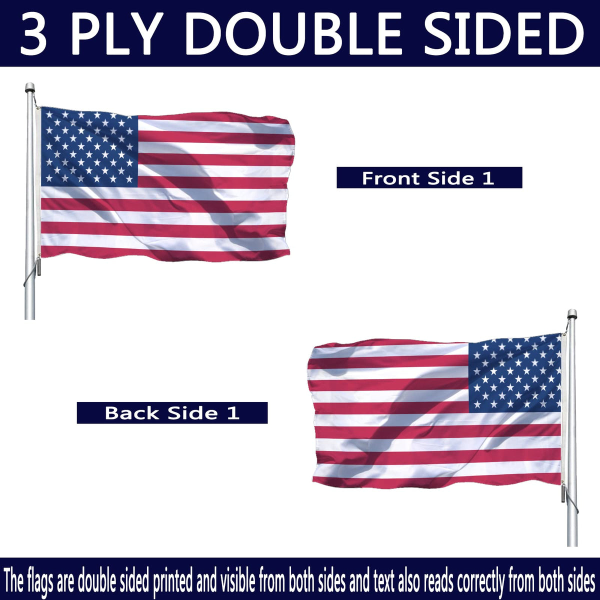 Joven US flag 3x5 with four-row stitching for wind resistance