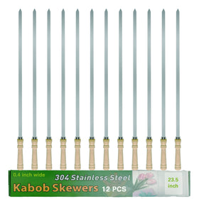 JOWHONK 23.5-inch kebab skewer with wooden handle for safe, comfortable grilling.