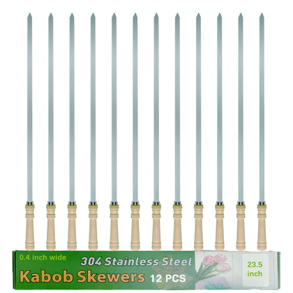 JOWHONK 23.5-inch kebab skewer with wooden handle for safe, comfortable grilling.