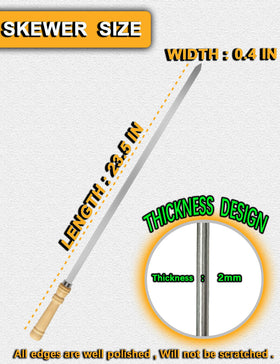 JOWHONK 304 stainless steel skewer with flat design for even heat and easy turning.