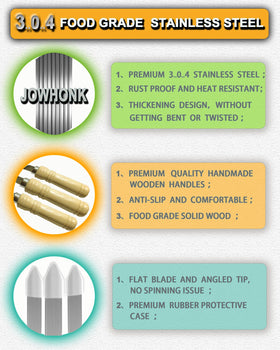 JOWHONK wide skewers support heavier ingredients without bending.