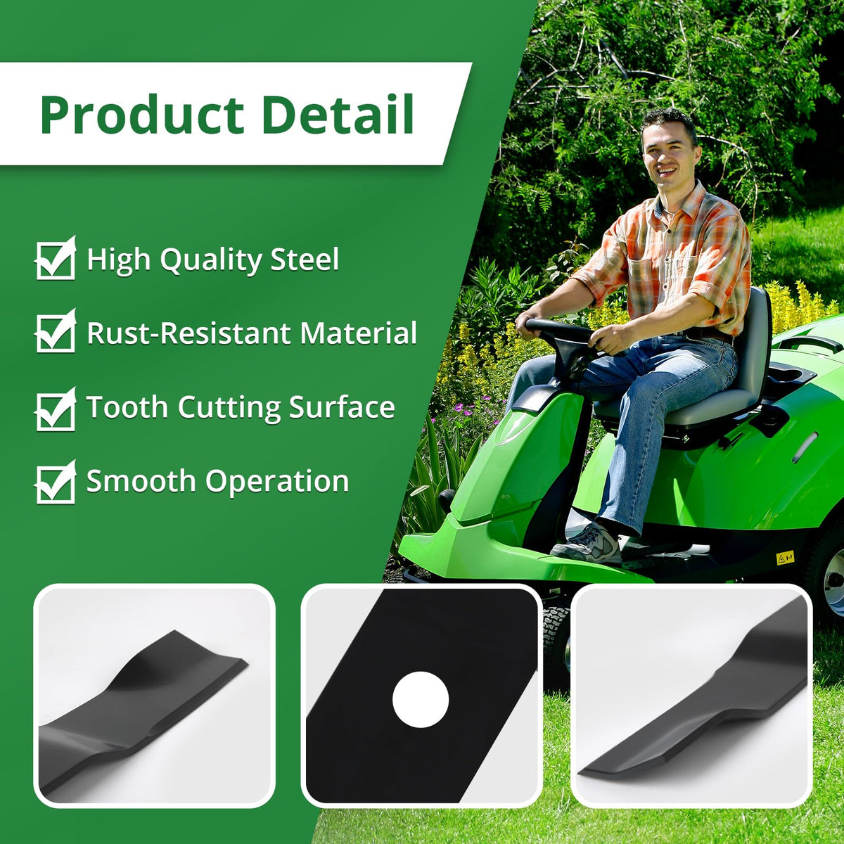 Jowlawn 52-inch deck blade installation guide imagery showing simple bolt-on replacement