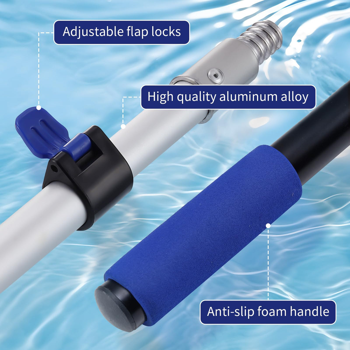 Jownupp pole used with wipers and brushes for versatile cleaning