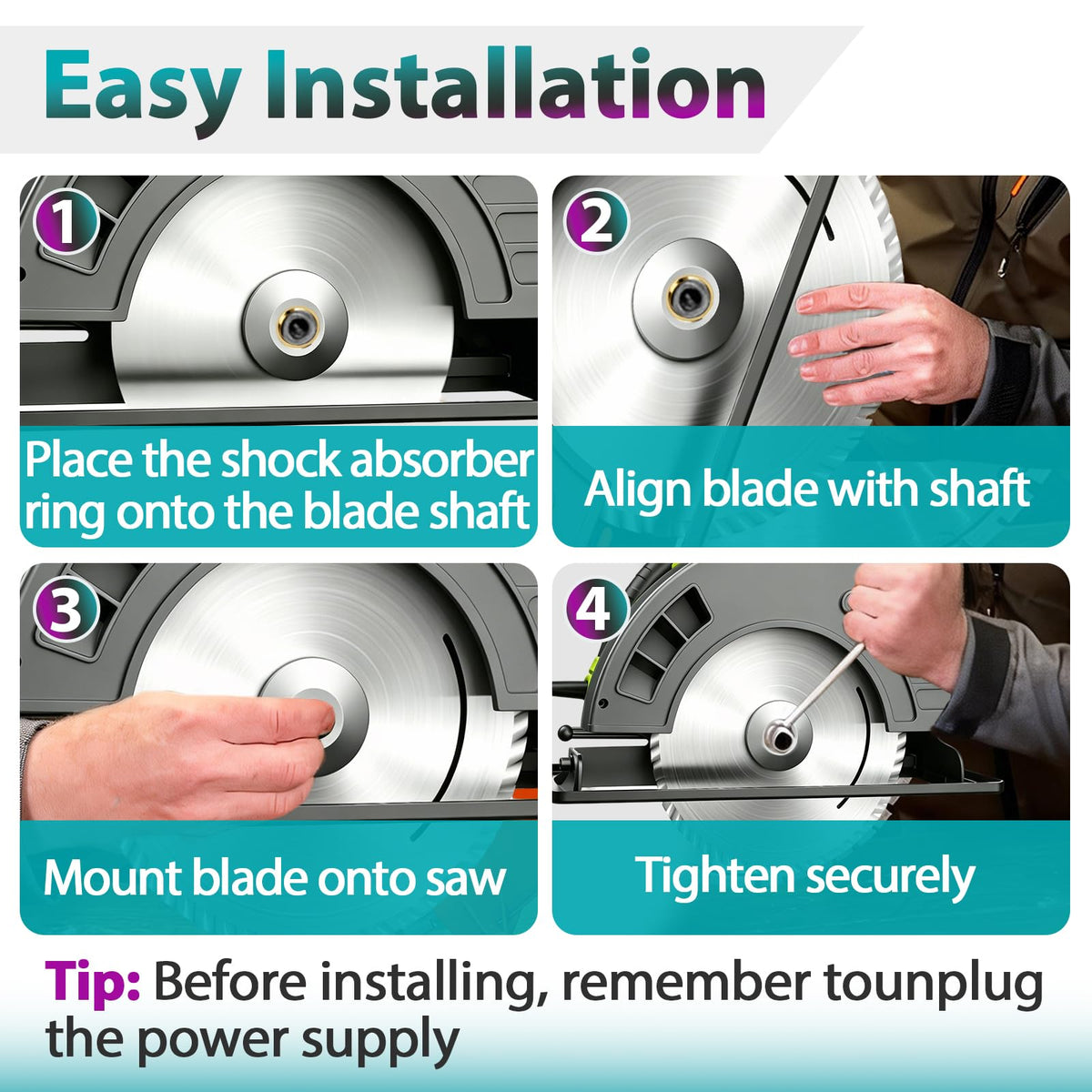 Joworthy easy-install arbor adapter shown for swift blade swaps