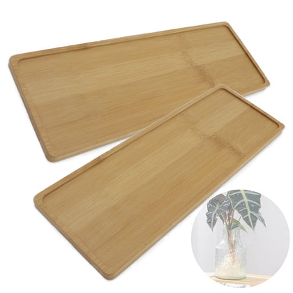 Joyangy bamboo saucer 11x4 rectangle supports indoor pots and surface protection.