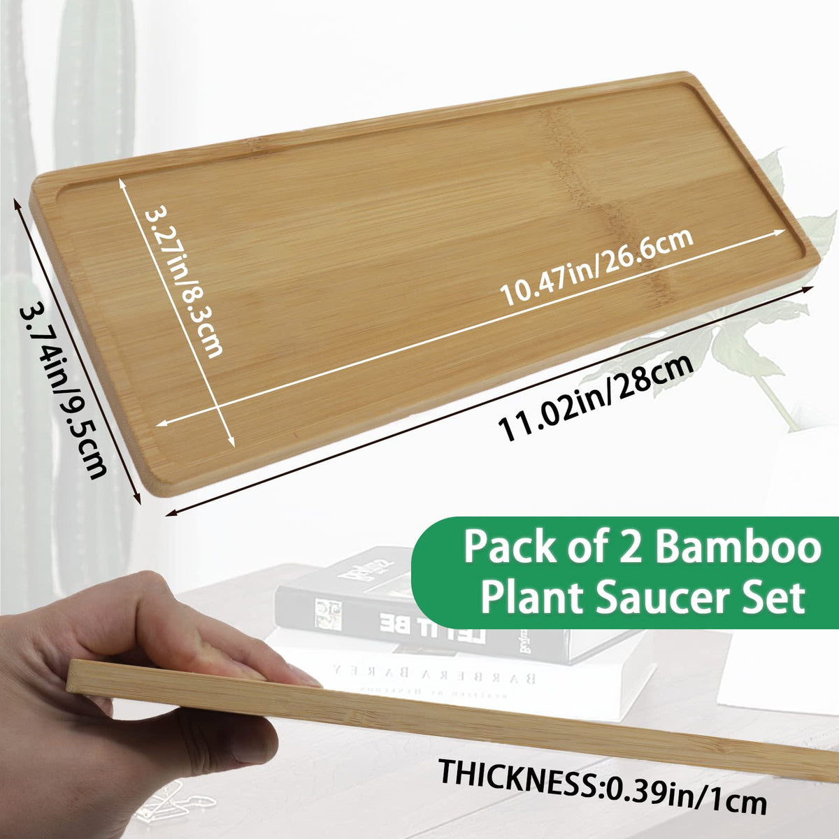 Joyangy bamboo saucer raised edge keeps soil and water contained.