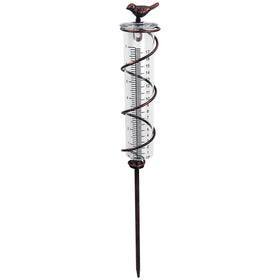JOYBEE 7inch glass spiral rain gauge in garden, precise rainfall readings