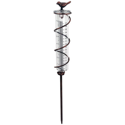 JOYBEE 7inch glass spiral rain gauge in garden, precise rainfall readings