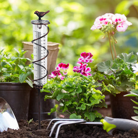JOYBEE hanging rain gauge with metal frame adds elegant outdoor charm