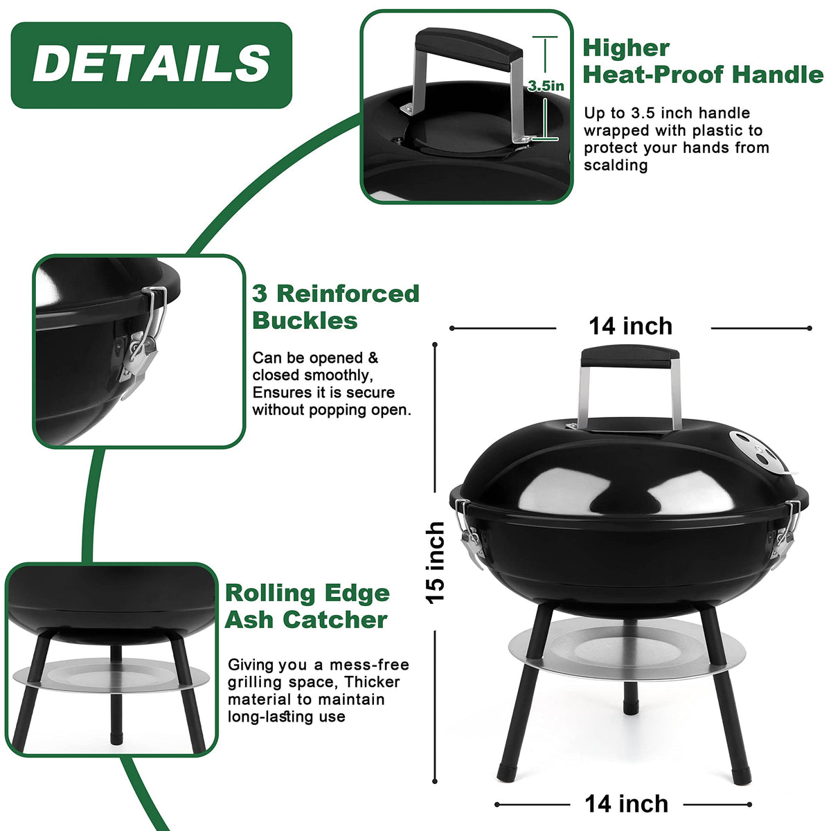 Joyfair 14-inch dual vent system helps maintain steady temperature for even cooking.