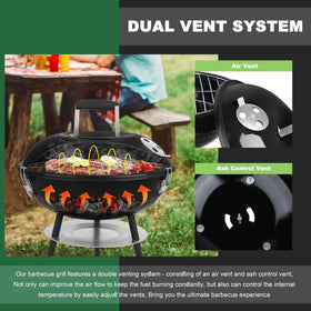 Joyfair 14-inch grilling rack safely holds burgers and kebabs during outdoor BBQ.