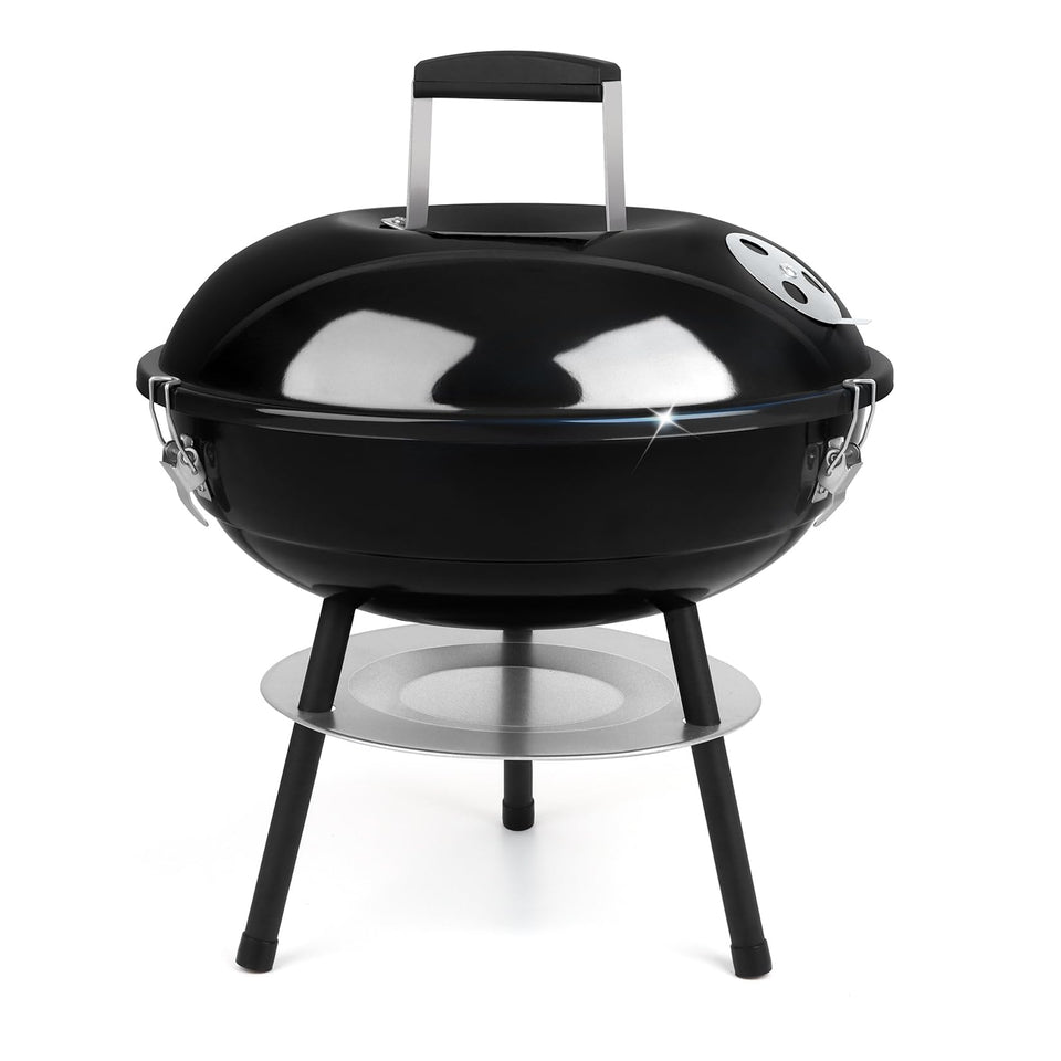 Joyfair 14-inch charcoal grill lid: durable enamel finish for high-heat outdoor cooking.