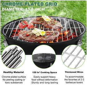 Joyfair 14-inch charcoal grill sturdy frame: robust construction supports long-lasting performance.