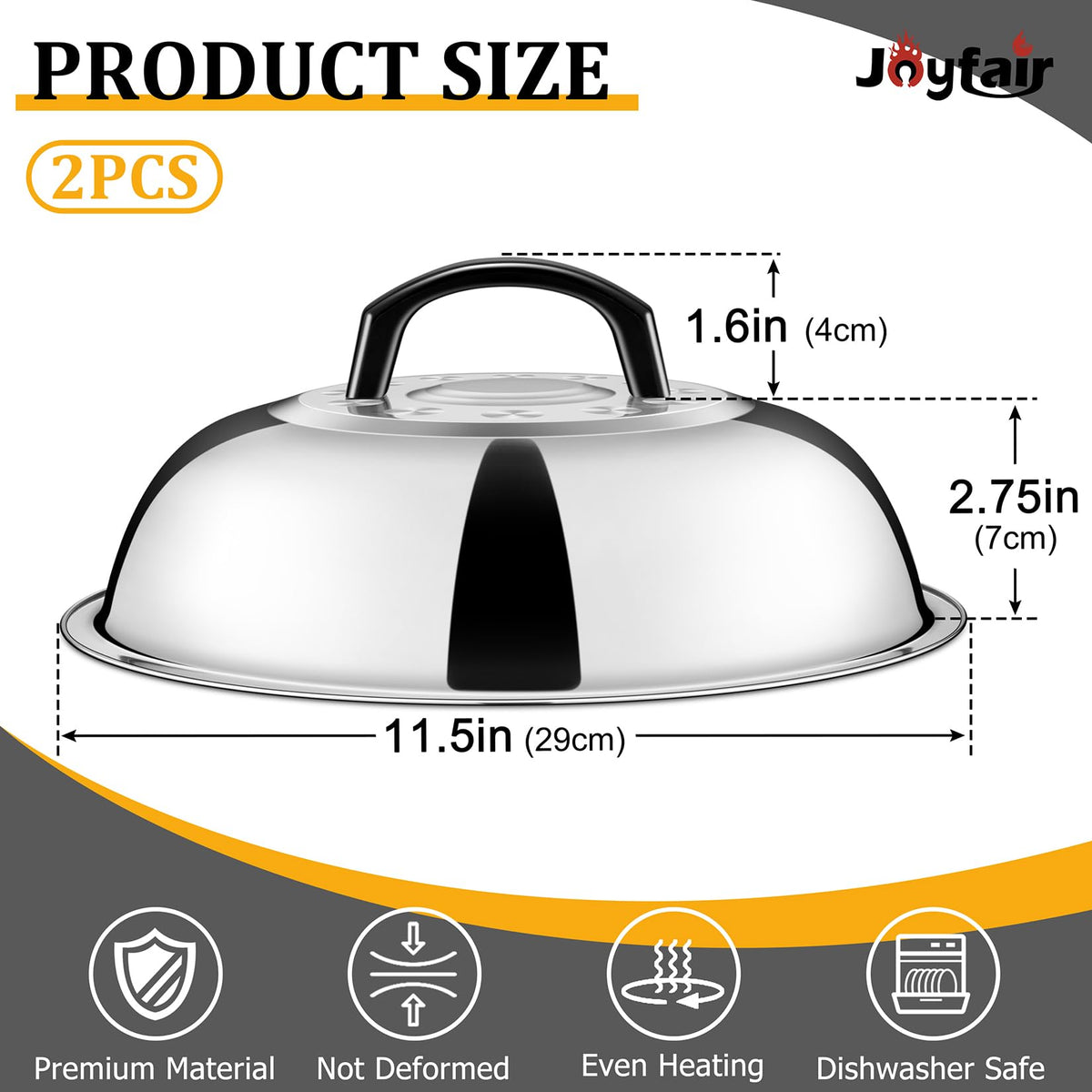 Joyfair basting cover fits flat top griddles to reduce air leaks for faster cooking.
