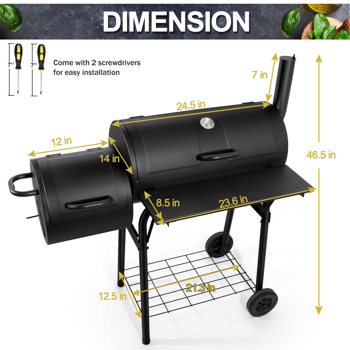 Joyfair offset smoker thermometer helps you monitor heat without lifting the lid.