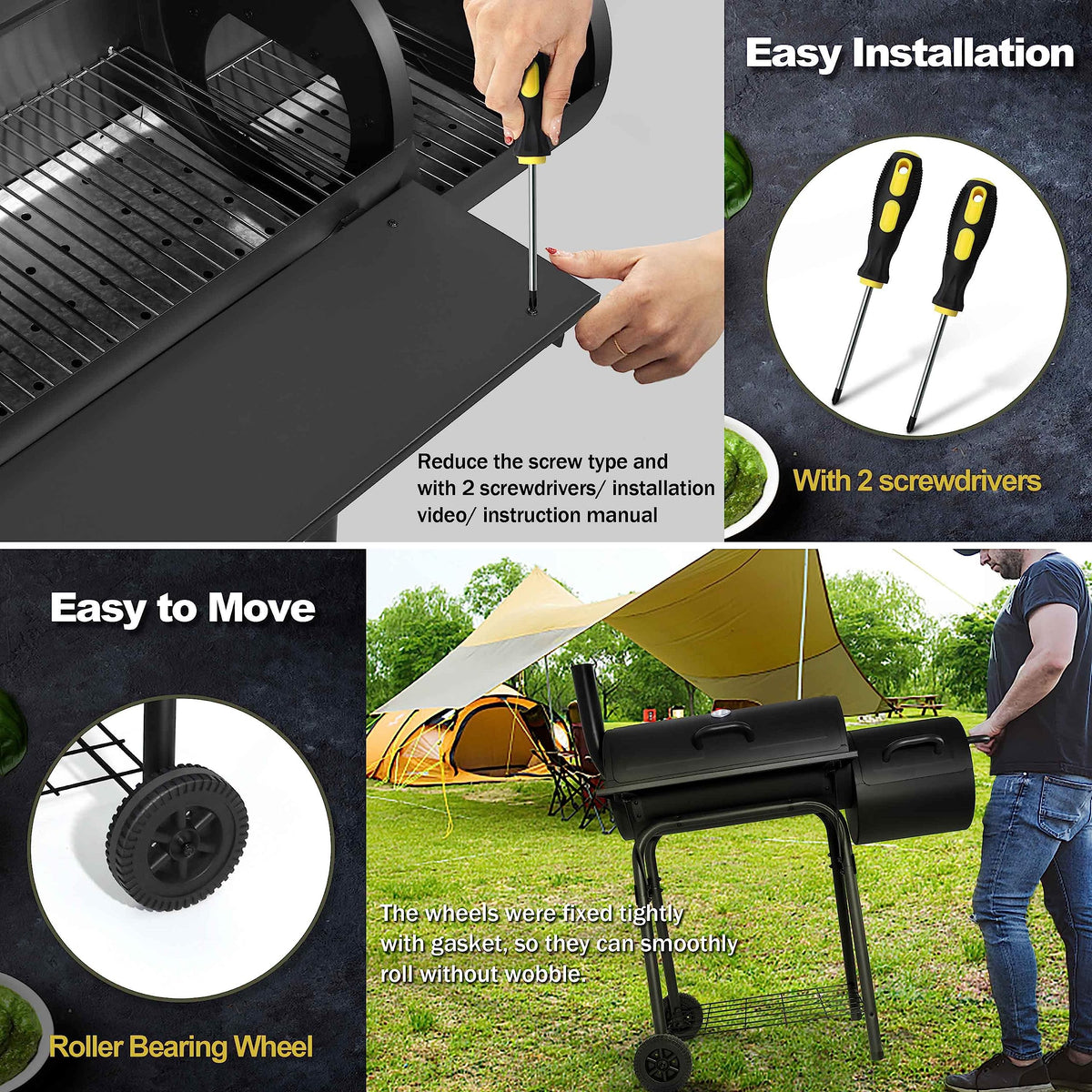 Joyfair front table and hooks organize tools and seasonings.