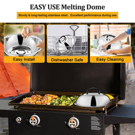 Joyfair cheese melting dome aids cheese melt and steam vegetables with minimal fuss.