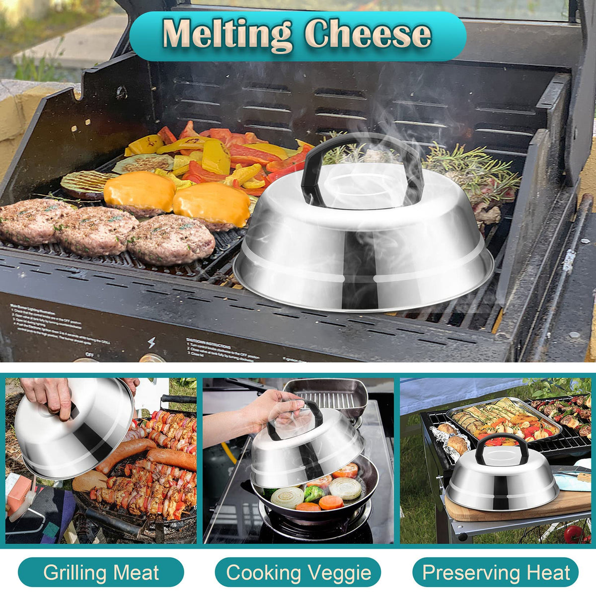 Joyfair double-pack melting domes for versatile indoor or outdoor grilling.