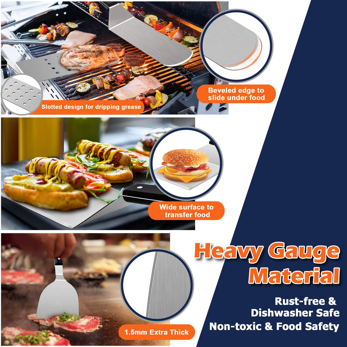 Joyfair long griddle spatula for precise food transfer and control.