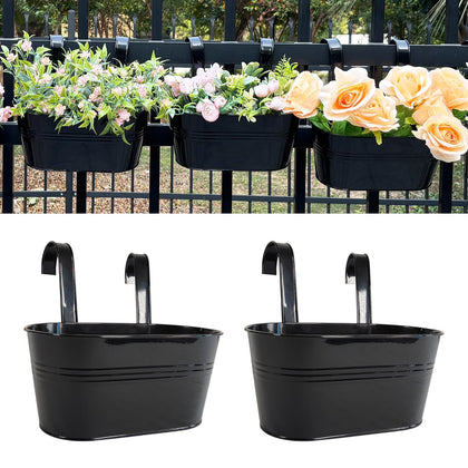 Joyfernal 12in balcony railing planter on rail saves space for herbs and décor.