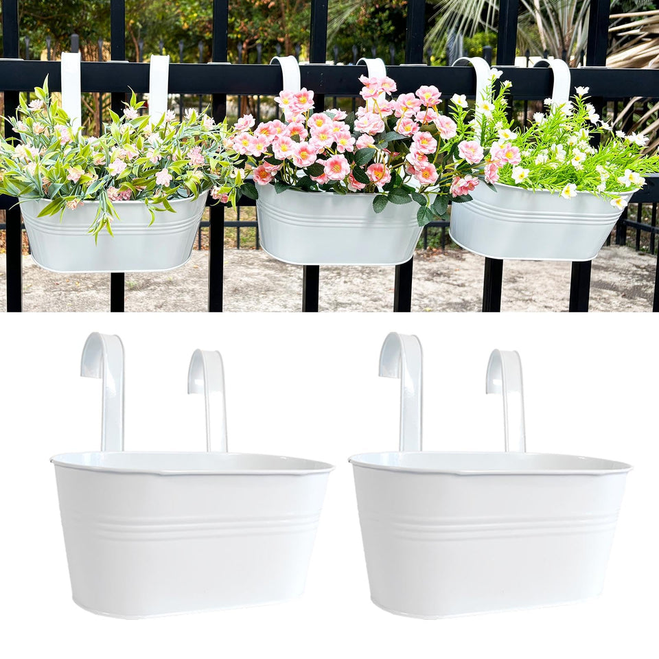 Joyfernal 12inch balcony railing planter on a sunny balcony ideal for herbs