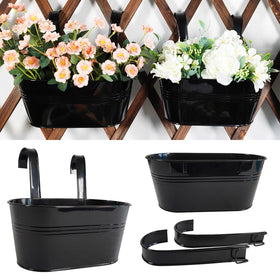 Joyfernal 2 Pack metal hanging planter on railing, weather-resistant for herbs and small flowers