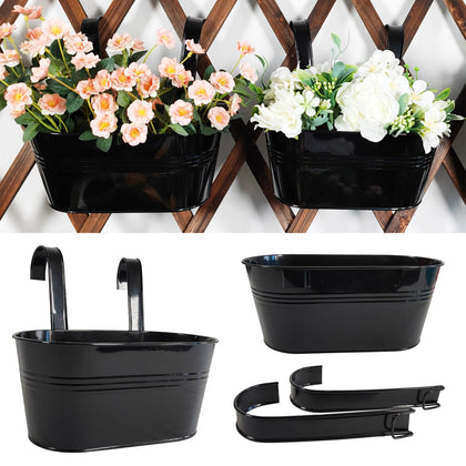 Joyfernal 2 Pack metal hanging planter on railing, weather-resistant for herbs and small flowers