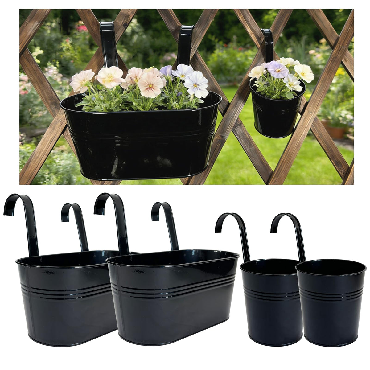 Joyfernal 4-inch round railing planter with removable hook for balcony use.