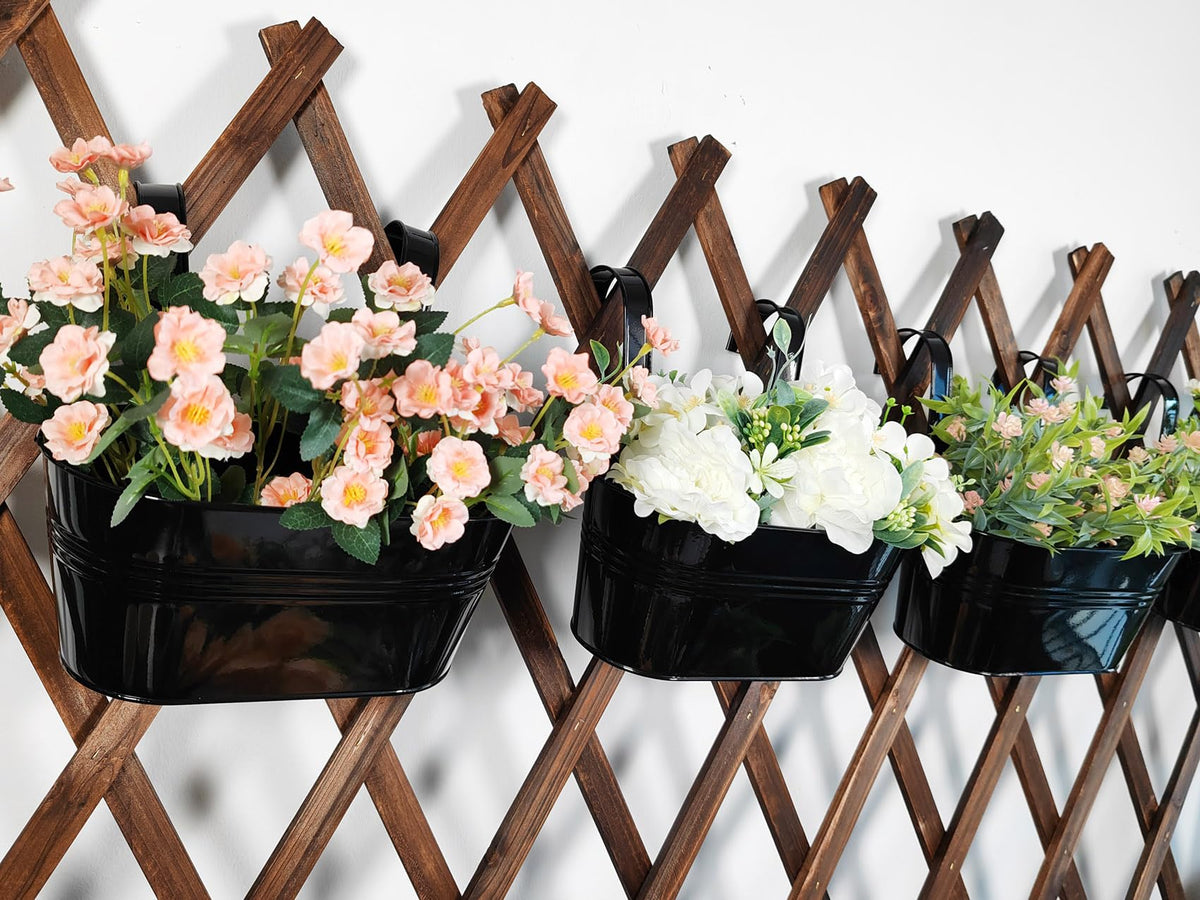 Joyfernal deck balcony planter in black ready for railing installation.