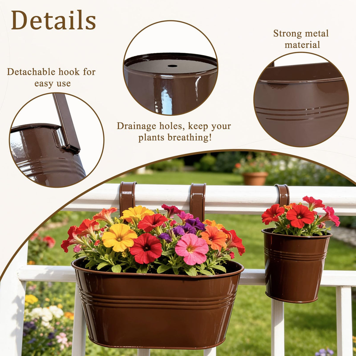 Joyfernal detachable hook on galvanized metal planter for flexible placement