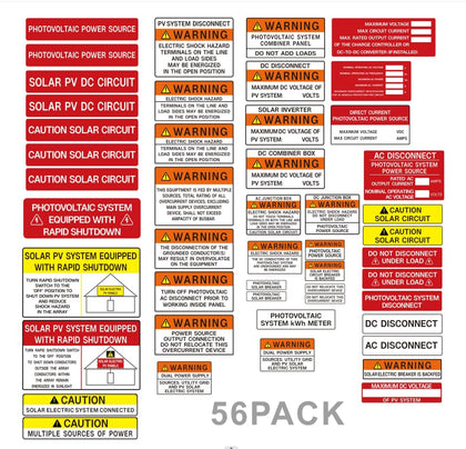 Joyfulmap 56-pack PV solar labels for outdoor safety labeling and quick component identification