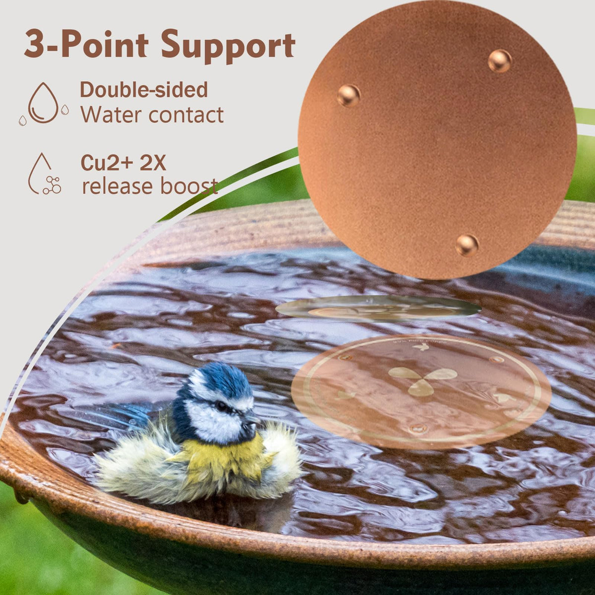 Joyfulmap copper bird bath disk fits a wide range of bowls.