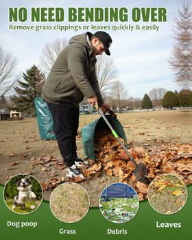 Joyhalo 40-gallon dustpan-style leaf bag for quick debris disposal.