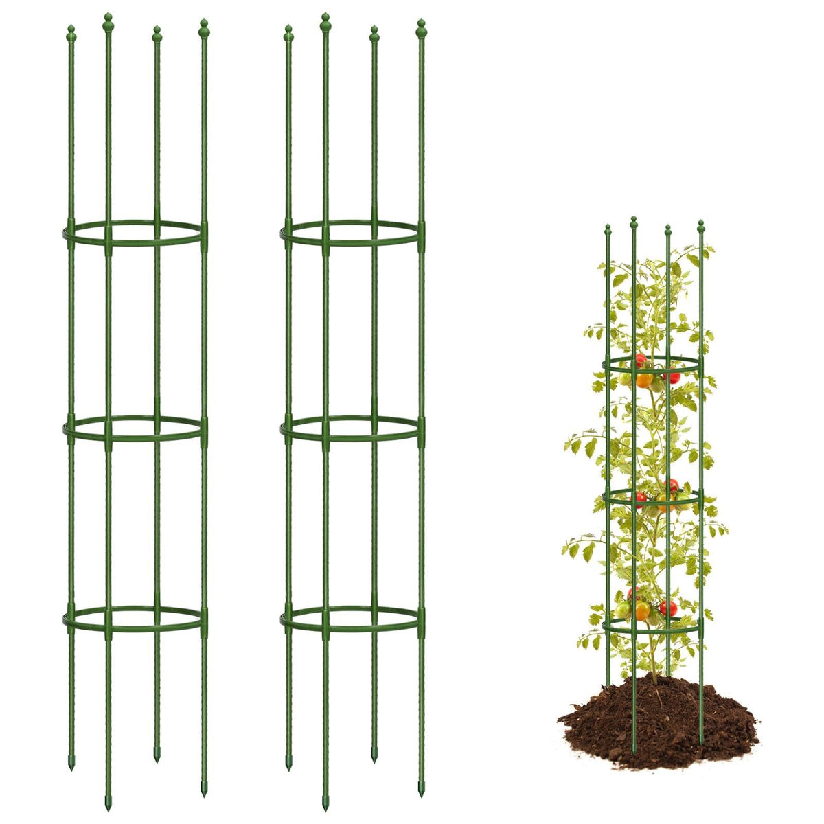 Joyhalo 65-inch tomato cage assembly enables quick, tool-free garden setup.