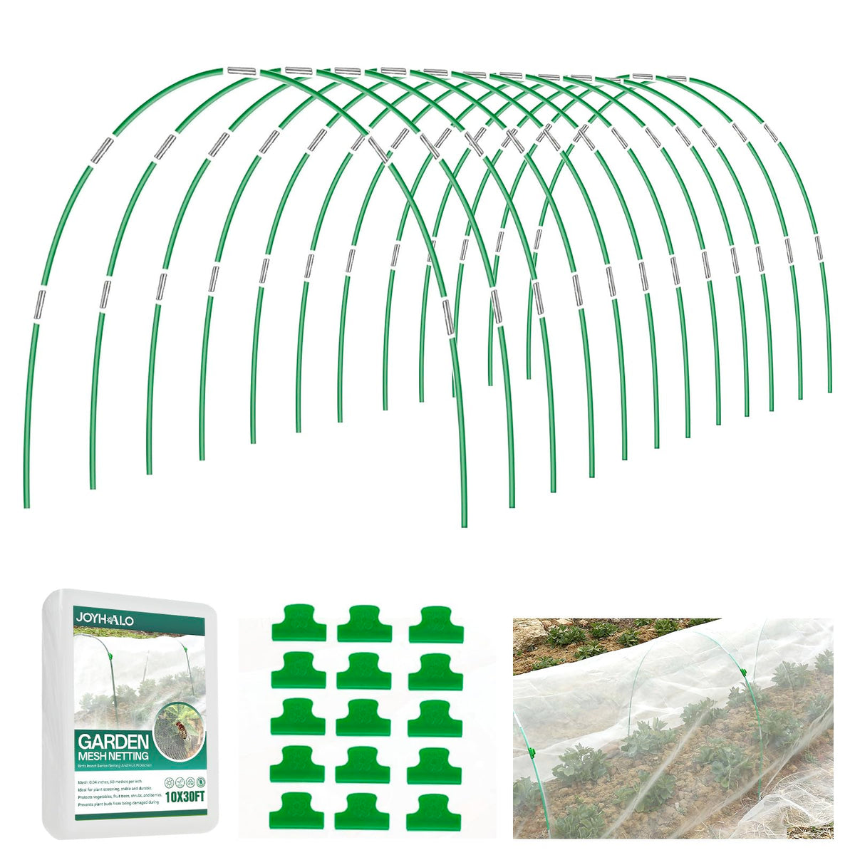 JoyHalo 72-piece garden hoops for raised beds provide sturdy support for covers