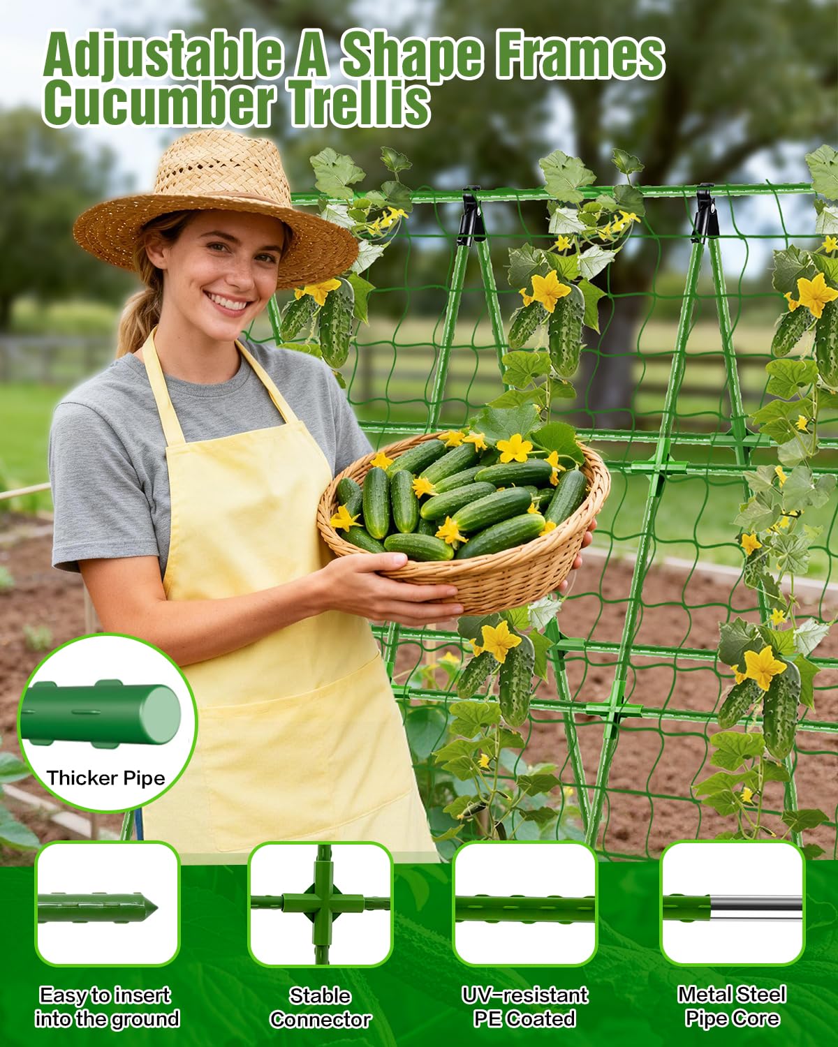 Joyhalo A-Frame trellis supports cucumbers and tomatoes with sturdy climbing design