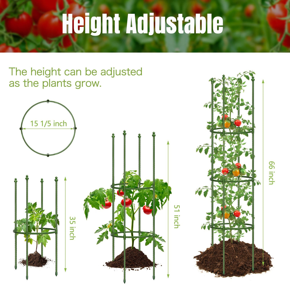 Joyhalo adjustable 3-tier tomato cage adapts to plant growth.