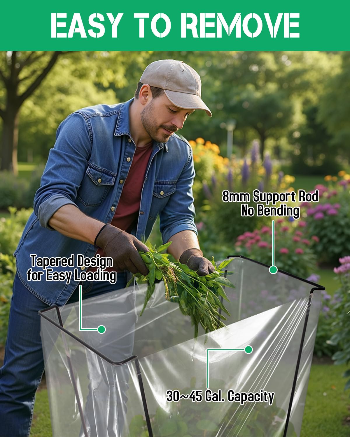 Joyhalo keeps bags upright and stable on uneven ground for easier filling.