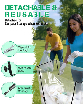 Joyhalo portable stand shown at a camping setup for easy waste collection.