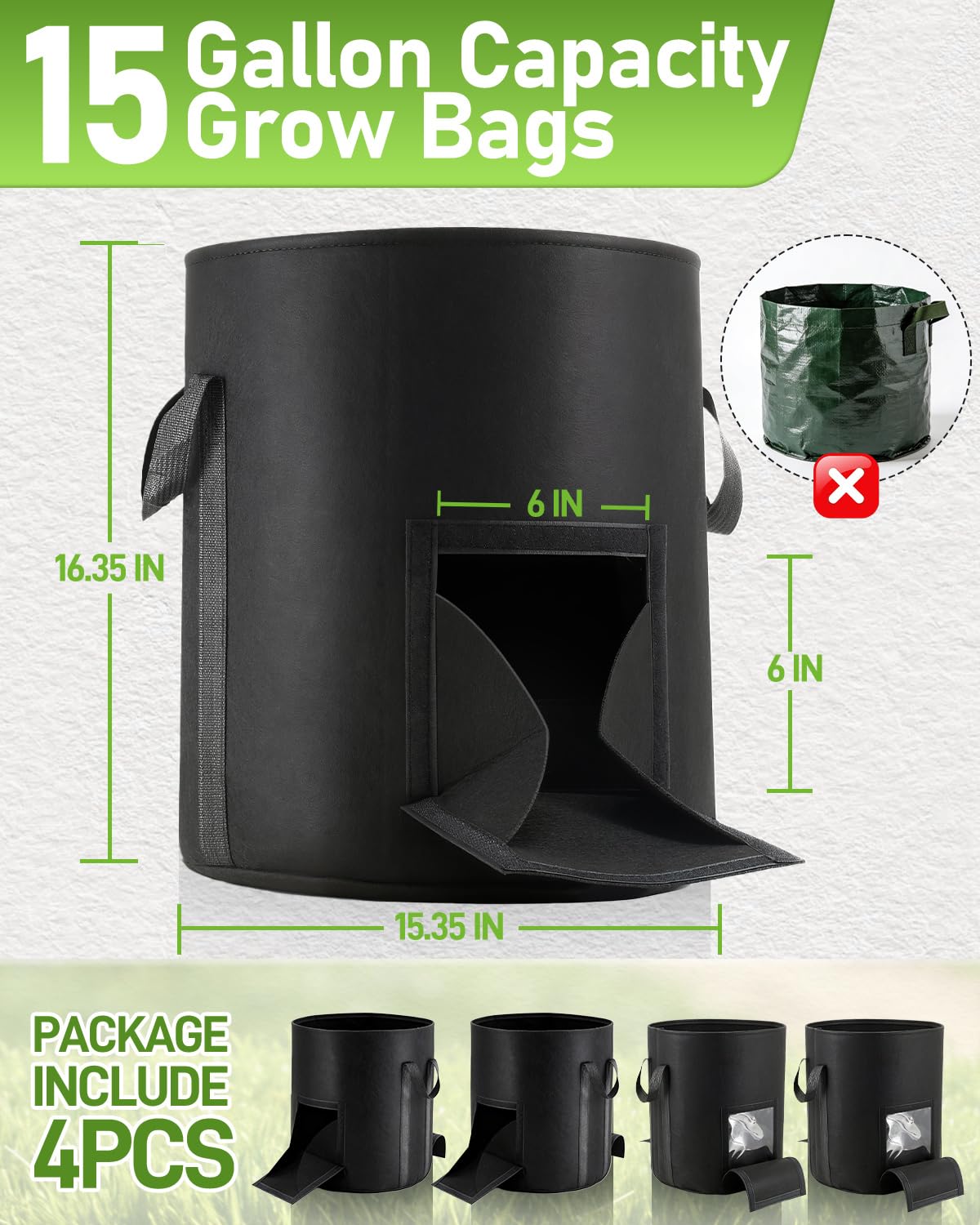 Joyhalo grow bag with reinforced handles for safe relocation of full bags