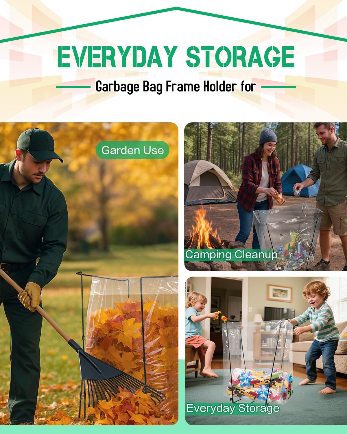 Joyhalo heavy-duty frame supports 30-45 gallon bags for yard projects and outdoor events.