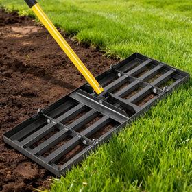 Joyhalo lawn leveling rake with 36-inch head for even ground prep and quick leveling.