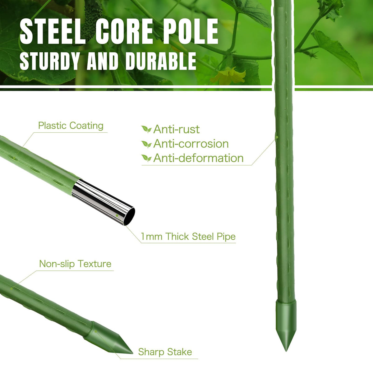 Joyhalo rust-resistant steel stakes with protective coating resist weathering.