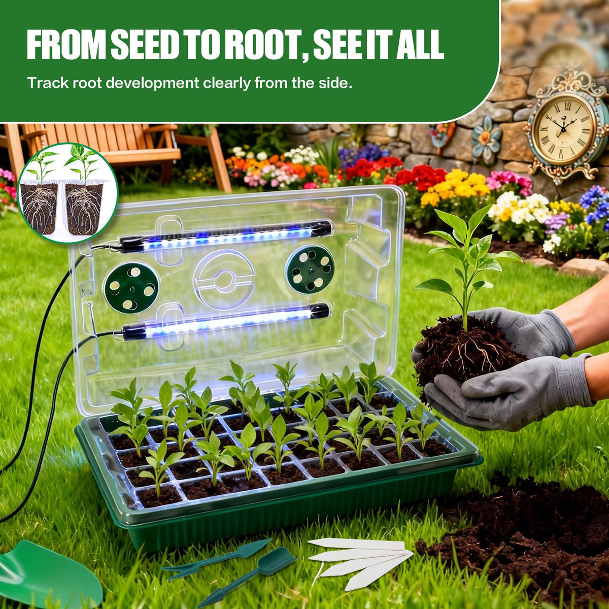 JoyHalo seed starter tray dual power options let you use USB or AC/DC easily.