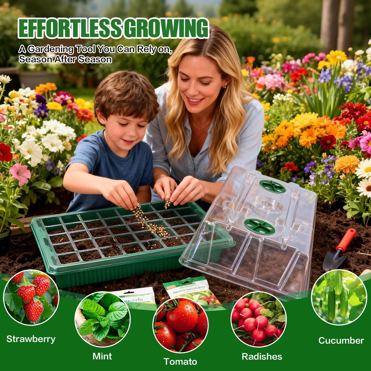 JoyHalo seed starter kit includes humidity domes, trays, lights, labels and tools.