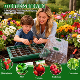 JoyHalo seed starter kit includes humidity domes, trays, lights, labels and tools.