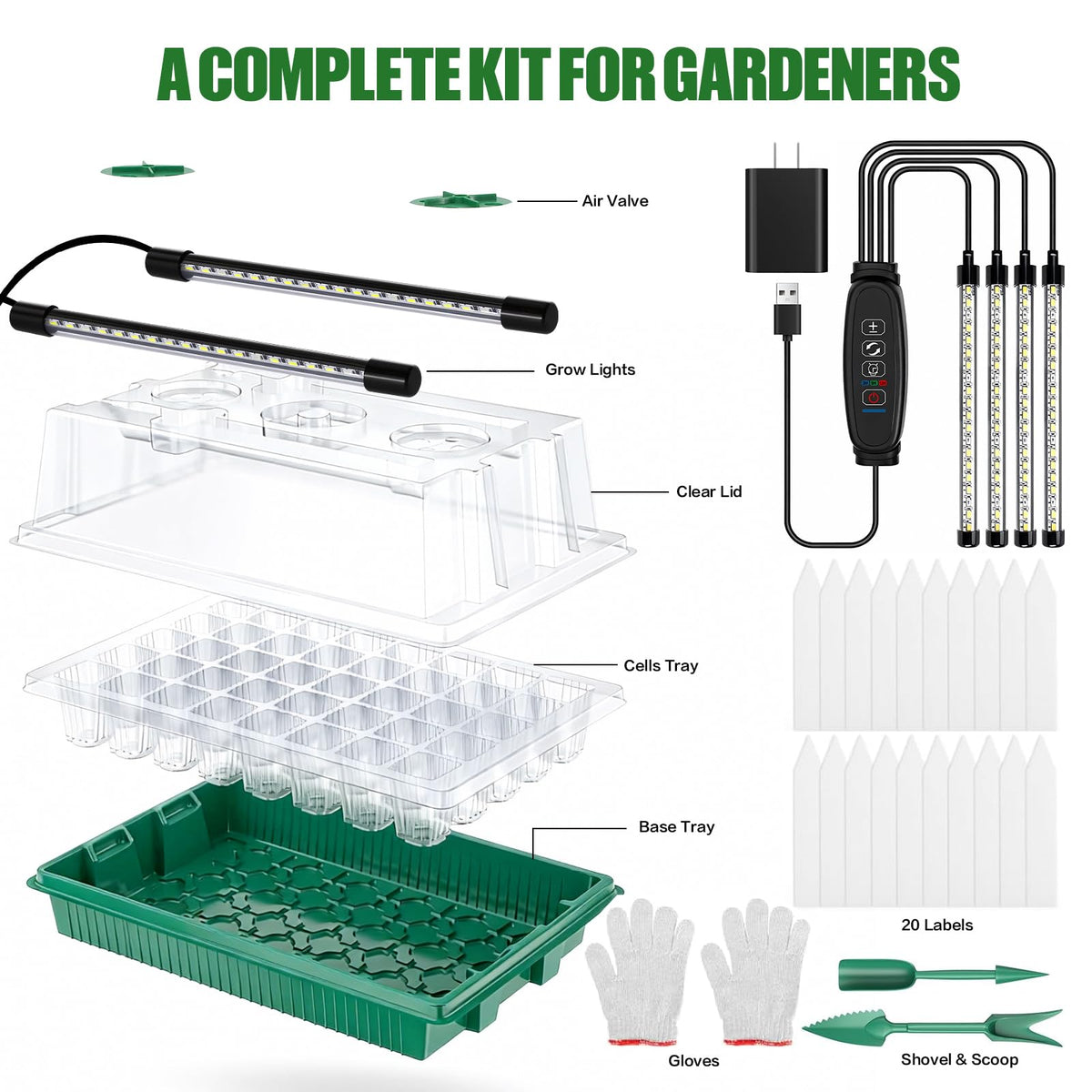 JoyHalo seed starter tray adjustable vent covers regulate humidity for consistent germination.